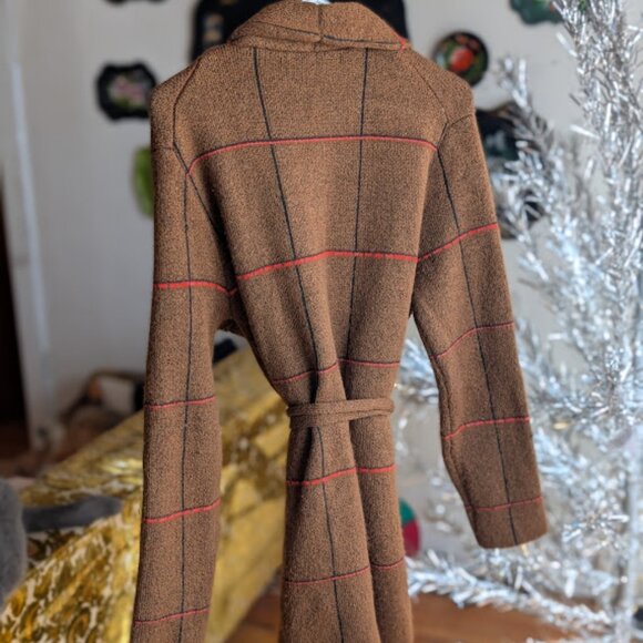 Time & Tru Brown Striped Tie Cardigan Size Medium - Picture 3 of 4
